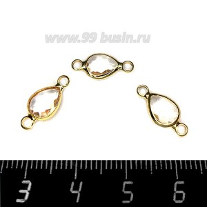 Коннектор Премиум Капелька огранка "бриолет" 14,5*7 мм ювелирное стекло, цвет прозрачный/позолота 1 штука Коннектор Премиум Капелька огранка "бриолет" 14,5*7 мм ювелирное стекло, цвет прозрачный/позолота 1 штука