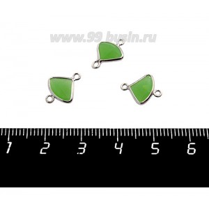 Коннектор Премиум Бриллиант мини 13*10 мм ювелирное стекло, зеленый полупрозрачный/платина 1 штука