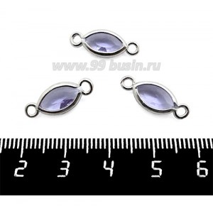 Коннектор Премиум Лодочка Малая 18*7 мм ювелирное стекло, сиреневый/платина 1 штука