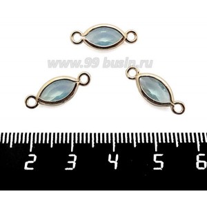 Коннектор Премиум Лодочка Малая 18*7 мм ювелирное стекло, нежно-голубой опаловый/позолота 1 штука