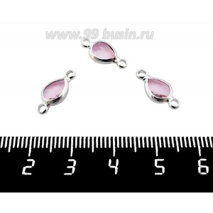 Коннектор Премиум Капелька 14,5*7 мм ювелирное стекло, цвет розовой/платина огранка "брайолет" 1 штука Коннектор Премиум Капелька 14,5*7 мм ювелирное стекло, цвет розовой/платина огранка "брайолет" 1 штука