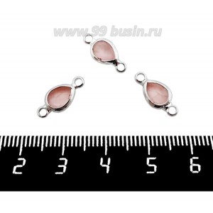 Коннектор Премиум Капелька 14,5*7 мм ювелирное стекло, цвет светлая чайная роза/платина огранка "брайолет" 1 штука