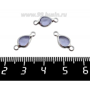 Коннектор Премиум Капелька 14,5*7 мм ювелирное стекло, цвет бледный синий/платина огранка "груша" 1 штука Коннектор Премиум Капелька 14,5*7 мм ювелирное стекло, цвет бледный синий/платина огранка "груша" 1 штука