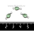 Коннектор Премиум Капелька 14,5*7 мм ювелирное стекло, цвет нежно-зеленый/платина огранка "брайолет" 1 штука