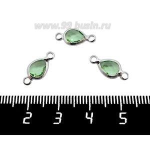 Коннектор Премиум Капелька 14,5*7 мм ювелирное стекло, цвет нежно-зеленый/платина огранка "брайолет" 1 штука Коннектор Премиум Капелька 14,5*7 мм ювелирное стекло, цвет нежно-зеленый/платина огранка "брайолет" 1 штука