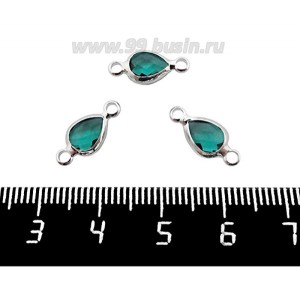 Коннектор Премиум Капелька 14,5*7 мм ювелирное стекло, цвет изумрудный/платина огранка "брайолет" 1 штука