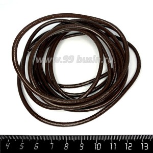 Шнурок натуральная кожа 3 мм, цвет тёмно-коричневый, 2,5 метра/упаковка