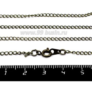 Цепочка 3*2 мм гнутое звено с круглым карабином, 43 см, цвет бронза  1 штука