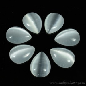Кабошон кошачий глаз(иск.) капля, 15*20*4,5мм. белый