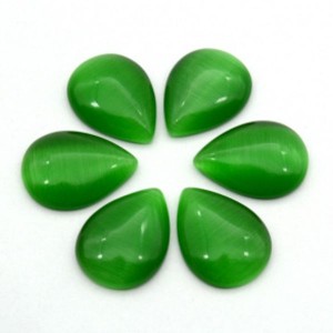 Кабошон кошачий глаз(иск.) капля, 15*20*4,5мм. зеленый