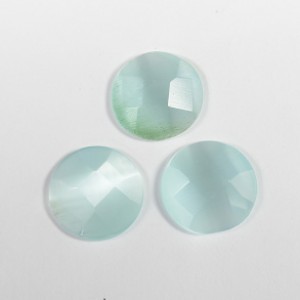 Кабошон кошачий глаз(иск.) круг гр. нежно-голубой, 14*14*4мм.