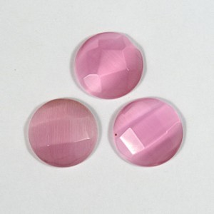 Кабошон кошачий глаз(иск.) круг гр. розовый, 15*15*4мм.