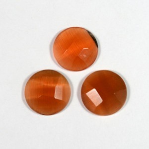 Кабошон кошачий глаз(иск.) круг гр. рыжий, 14*14*4мм.