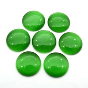 Кабошон кошачий глаз(иск.) круг, 20*20*5мм. зеленый
