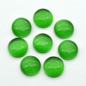 Кабошон кошачий глаз(иск.) круг, 8*8*3мм. зеленый