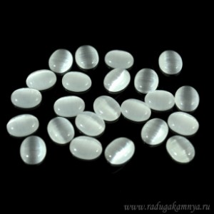 Кабошон кошачий глаз(иск.) овал белый, 8*10*3мм.