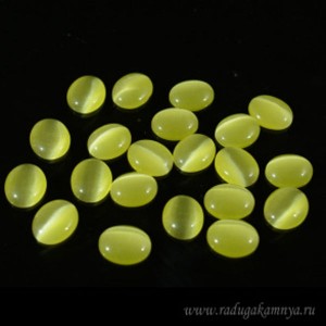 Кабошон кошачий глаз(иск.) овал желтый, 10*12*3,5мм.