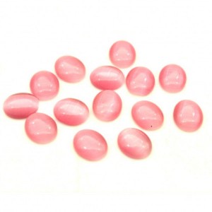 Кабошон кошачий глаз(иск.) овал розовый, 10*12*3,5мм.