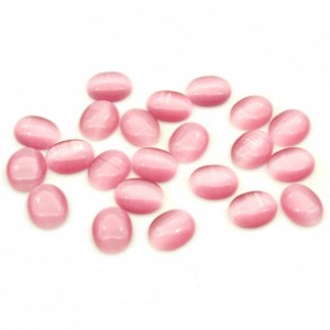 Кабошон кошачий глаз(иск.) овал розовый, 8*10*3мм.