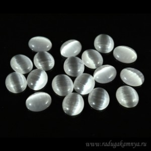 Кабошон кошачий глаз(иск.) овал серый, 10*12*3,5мм.