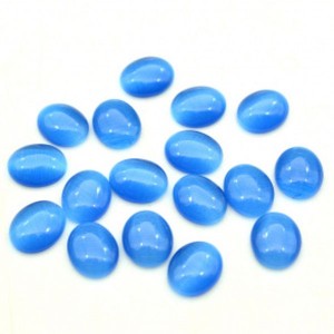 Кабошон кошачий глаз(иск.) овал синий, 10*12*3,5мм.
