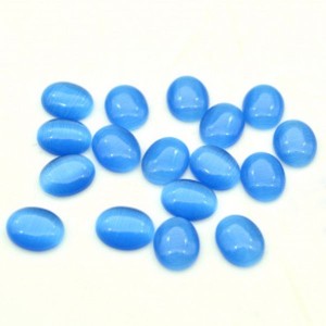 Кабошон кошачий глаз(иск.) овал синий, 8*10*3мм.