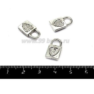 Подвеска Замок с Сердечком 17*10 мм, цвет старое серебро 3 штуки/упаковка
