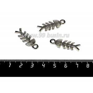 Подвеска Рыбий скелет Лаконичный 30*11 мм, цвет старое серебро 3 штуки/упаковка