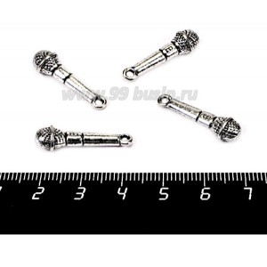 Подвеска Микрофон в клеточку 25*7 мм, цвет старое серебро, 4 штуки/упаковка