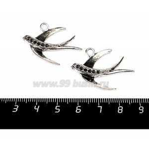 Подвеска Ласточка Летящая, отверстия под стразы, 28*33 мм, цвет старое серебро 2 штуки/упаковка Подвеска Ласточка Летящая, отверстия под стразы, 28*33 мм, цвет старое серебро 2 штуки/упаковка