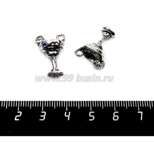 Подвеска Коктейльный Бокал 20*14*9 мм, цвет старое серебро 2 штуки/упаковка
