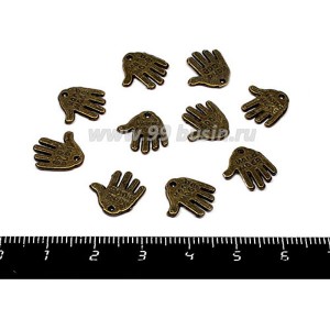 Подвеска Ладошка "Hand made" 12*12 мм, цвет бронза 10 штук/упаковка