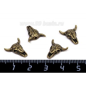 Подвеска Череп буйвола 14*13 мм, цвет бронза 4 штук/упаковка