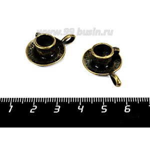 Подвеска Чашка с блюдцем 26*18 мм, цвет бронза, 2 штуки/упаковка