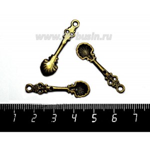 Подвеска Ложка 3D, декор ракушка, 33*9 мм, цвет бронза, 3 штуки/упаковка
