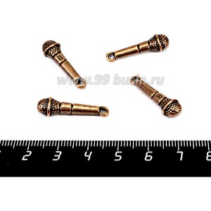 Подвеска Микрофон в клеточку 25*7 мм, цвет старая медь, 4 штуки/упаковка