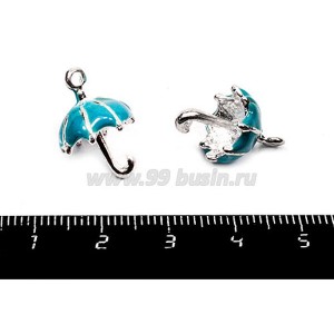 Подвеска Зонтик 19*12 мм, темно-голубая эмаль, цвет серебро 1 штука