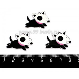 Подвеска Собака в розовом ошейнике 30*24 мм, цветная эмаль,  1 штука.