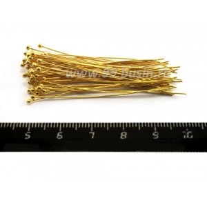 Пин с шаровой головкой, основа - ЛАТУНЬ,  50*0,5 мм, шарик 2 мм, цвет "золото" 50 шт/упак