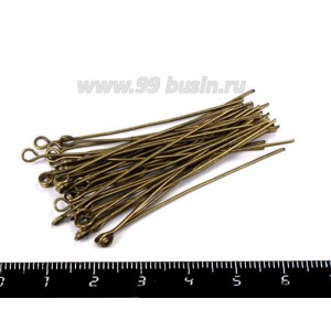 Пины с колечком 50*0,8 мм цвет бронза 40 штук/упаковка