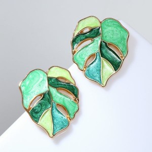 Серьги эмаль "Листья" монстеры, цвет зелёный, цвет золотистый