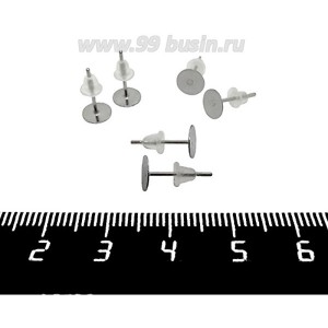 пусеты с круглой площадкой 6 мм, с силиконовыми заглушками, нержавеющая сталь, 3 пары/упаковка