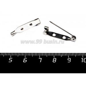 Основа для броши 25 мм, цвет никель, 2 отверстия, застежка - крючок, нержавеющая сталь, 3 штуки/упаковка