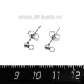 пусеты шарик 3 мм с петелькой, нержавеющая сталь, с металлическими заглушками, 1 пара