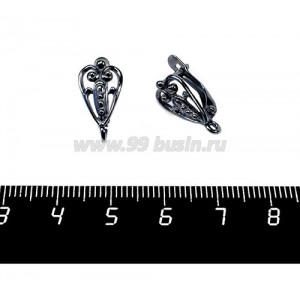 Швензы ювелирные Ажурное сердце 17*9 мм, чёрное оксидированное посеребрение 12 мк , 1 пара, производство РОССИЯ