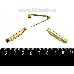 Основа для броши с крючком 35 мм, цвет золото 2 отверстия ЯПОНИЯ