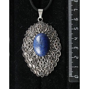 Кулон из лазурита ярко-синего однотонного, овал 25х18мм, филигрань