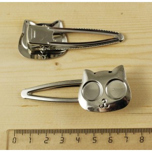 Основа для заколки "кошка", 2 сеттинга круг 12мм, цвет ант. серебро