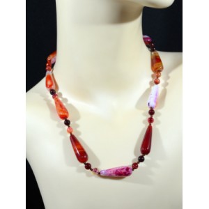 Бусы из агата тонированного капля 10*30мм, шарик 6мм цвет бордово-красный, 48см