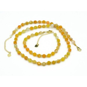 Комплект: бусы, браслет из агата тонированного граненые 5*6мм цвет  оранжевый, 44см, 17см